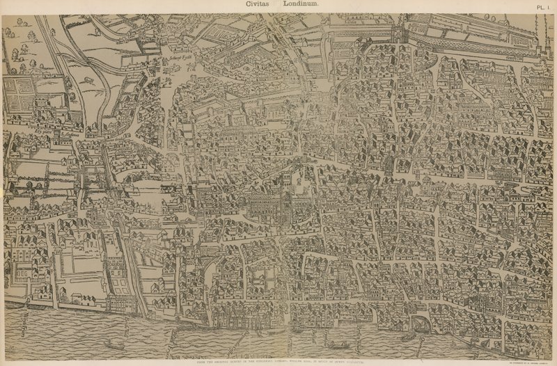 Civitas Londinium, z původního průzkumu v Guildhall Library, z doby vlády královny Alžběty od Ralph Agas