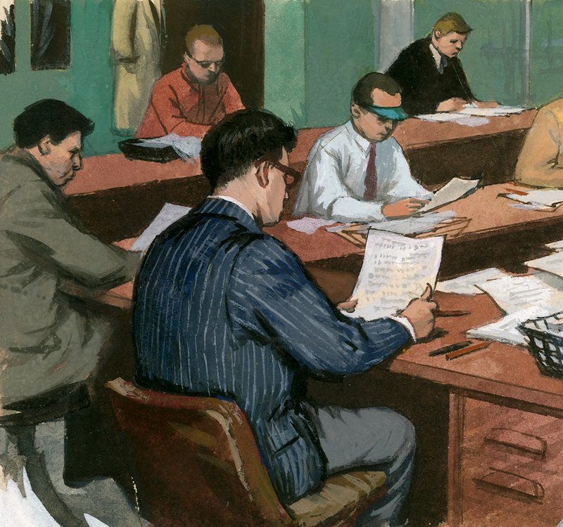 Novináři za svými pracovními stoly v 60. letech 20. století od Ralph Bruce