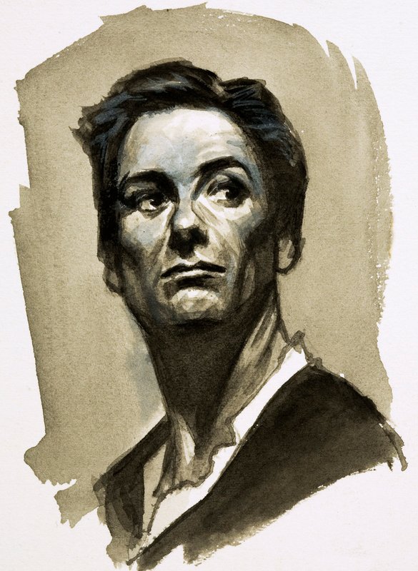 Sir John Gielgud jako Hamlet (kvaš na papíře) od Ralph Bruce
