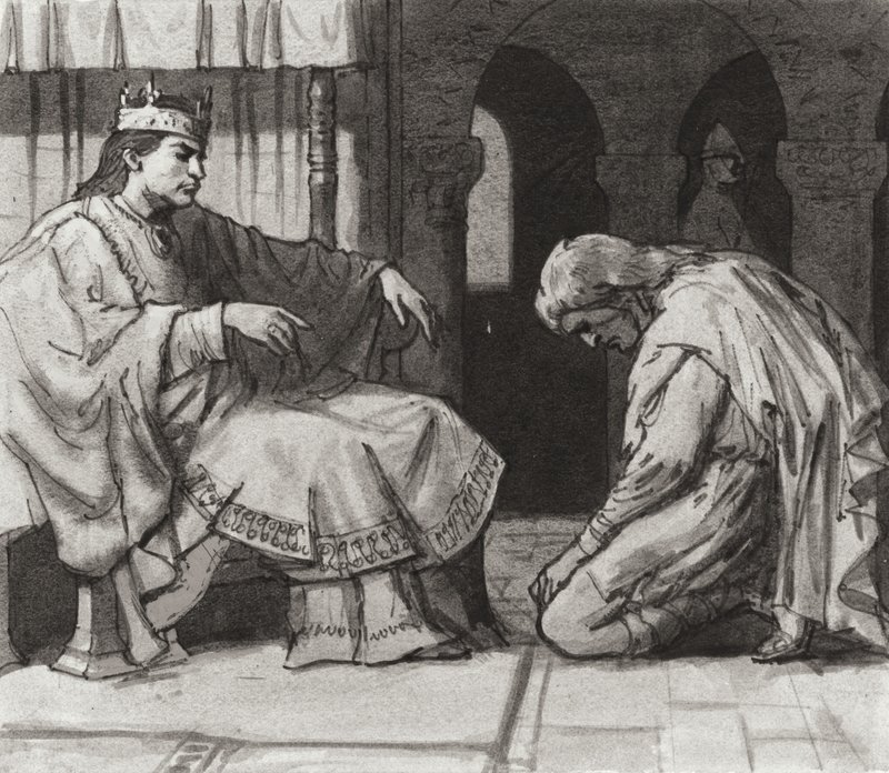 Walteof, hrabě z Northumbrie před králem Vilémem I. (kvaš na papíře) od Ralph Bruce