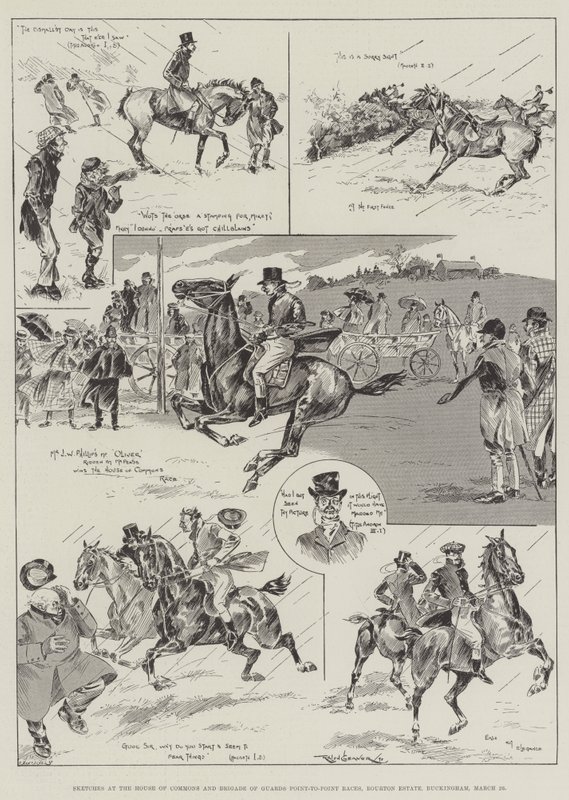 Sketches at the House of Commons and Brigade of Guards Point-to-Point races, Bourton Estate, Buckingham, 26. března od Ralph Cleaver