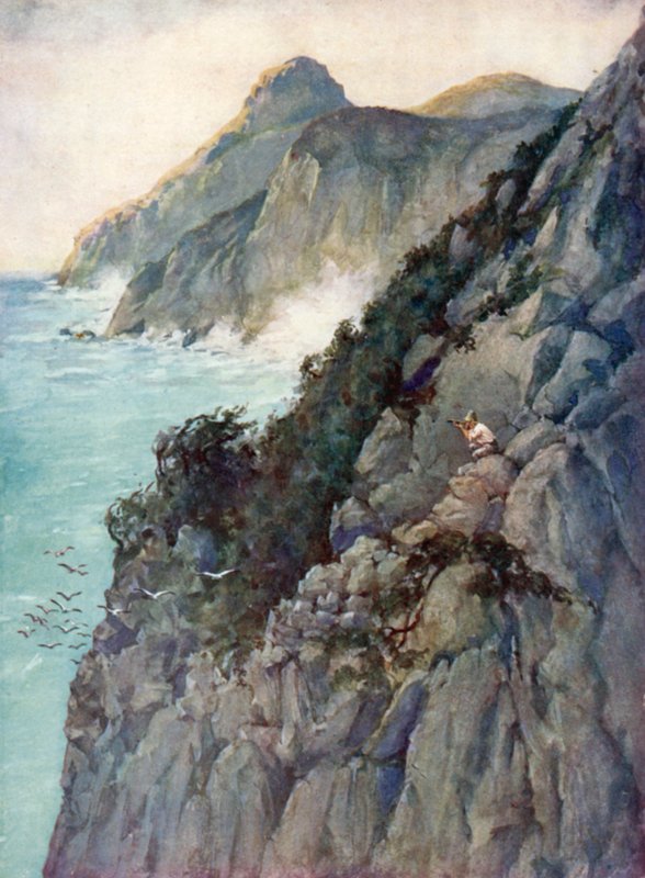 Ilustrace pro Robinsona Crusoe od Daniela Defoe (barevné lito) od Ralph Noel Pocock