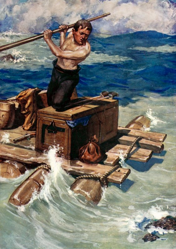 Ilustrace pro Robinsona Crusoe od Daniela Defoe (barevné lito) od Ralph Noel Pocock
