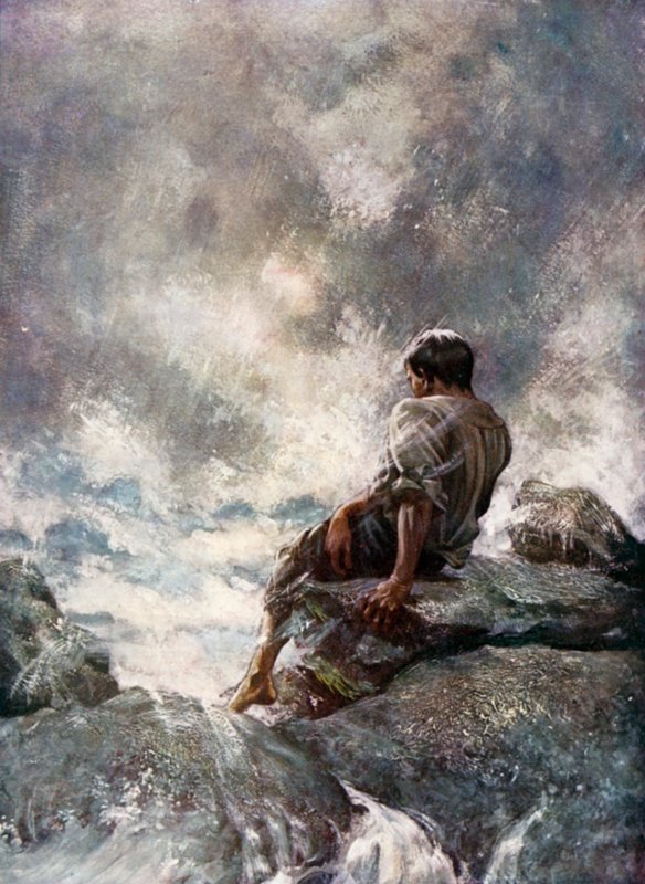 Ilustrace pro Robinsona Crusoe od Daniela Defoe (barevné lito) od Ralph Noel Pocock