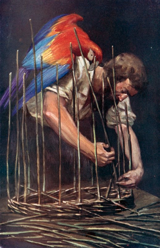 Ilustrace pro Robinsona Crusoe od Daniela Defoe (barevné lito) od Ralph Noel Pocock