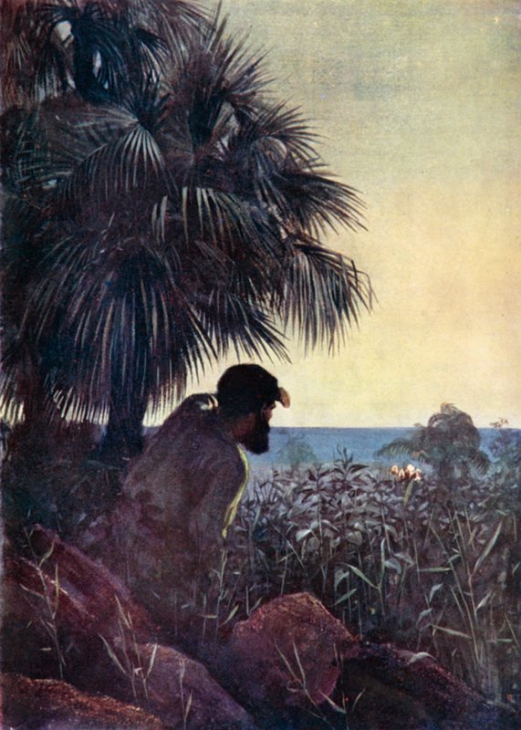 Ilustrace pro Robinsona Crusoe od Daniela Defoe (barevné lito) od Ralph Noel Pocock