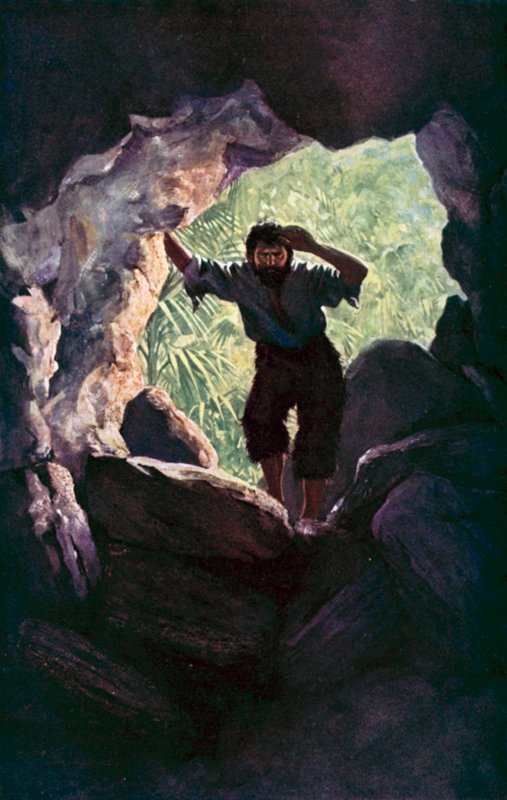 Ilustrace pro Robinsona Crusoe od Daniela Defoe (barevné lito) od Ralph Noel Pocock