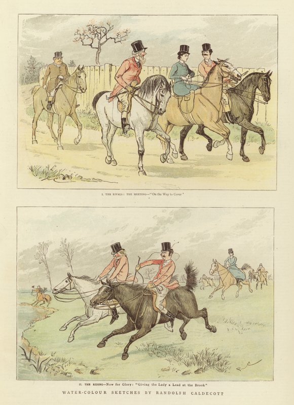 Jezdecké akvarelové skici od Randolph Caldecott