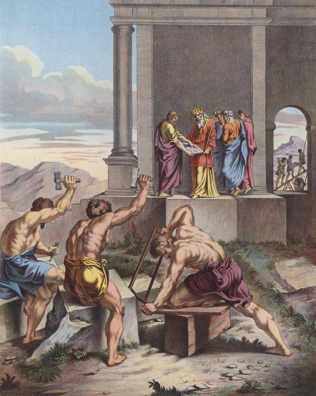 Šalomoun dohlíží na stavbu jeruzalémského chrámu od Raffaello Sanzio Raphael