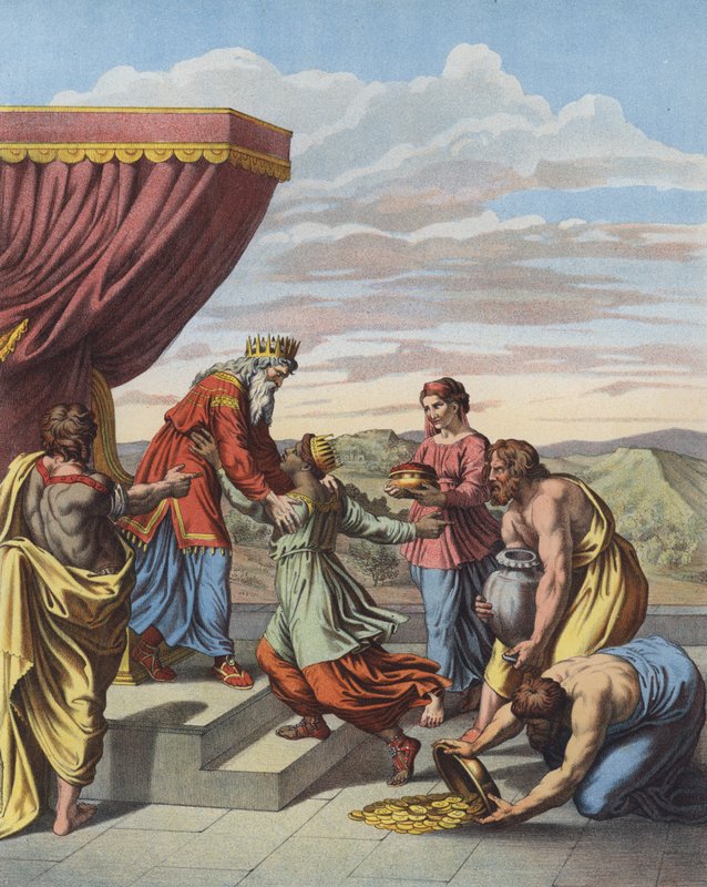 Král Šalamoun přijímá královnu ze Sáby (barva litho) od after Raphael