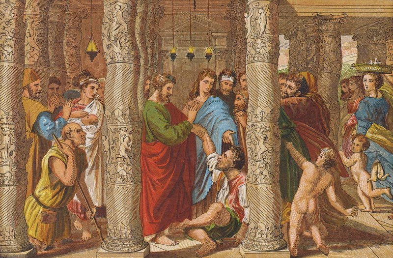 Uzdravení chromého (barevná litografie) od Raphael (1483 1520) (after)