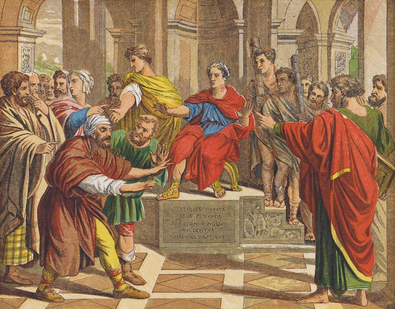 Čaroděj Elymas, který oslepl před Sergiem Paulem (barevná litografie) od Raphael (1483 1520) (after)