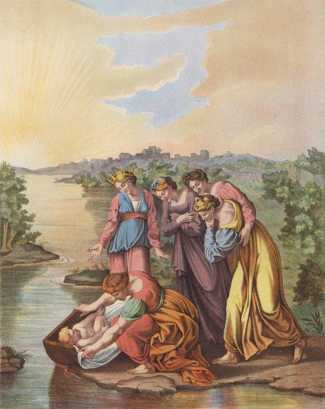 Mojžíš je zachráněn z vod Nilu (barva litho) od after Raphael