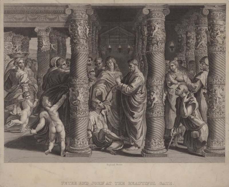 Petr a Jan u krásné brány (rytina) od after Raphael