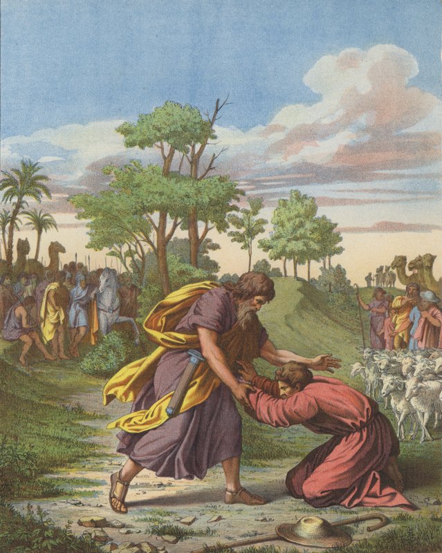 Smíření Jákoba a Ezaua (barevné lito) od after Raphael