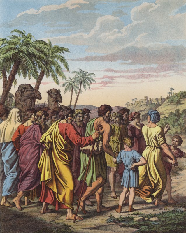 Návrat Izraelitů z jejich zajetí v Babylóně (barva litho) od after Raphael