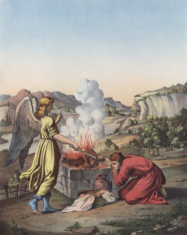 Anděl zjevující se před Gideonem (barva litho) od after Raphael