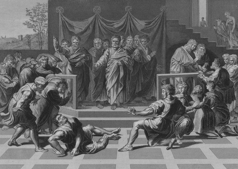 Smrt Ananiáše (rytina) od after Raphael
