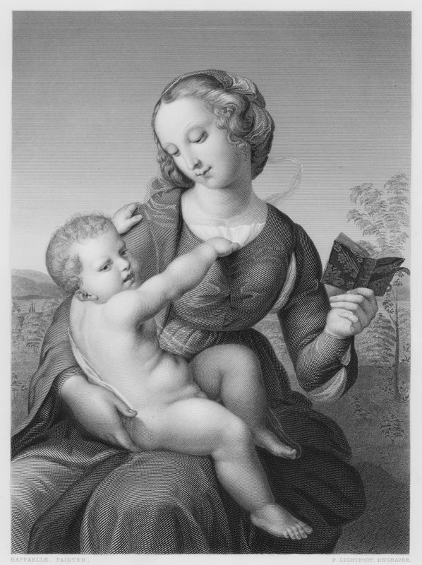 Madona s dítětem, z obrázku v berlínském muzeu (rytina) od after Raphael
