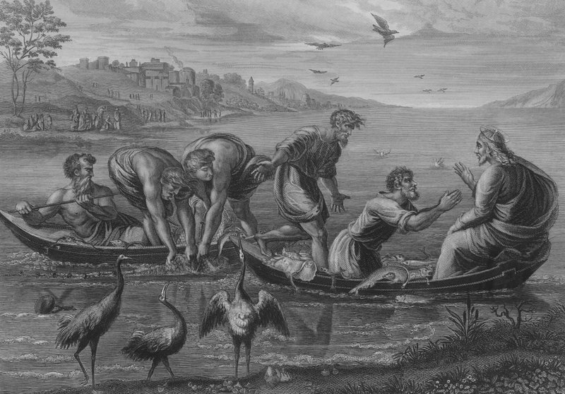 The Miraculous Draft of Fishes (rytina) od after Raphael