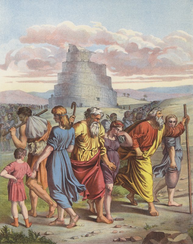 Babylonská věž (barevná lito) od after Raphael