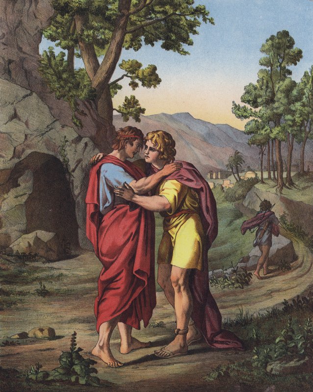 Poslední setkání Davida a Jonathana (barva lito) od after Raphael