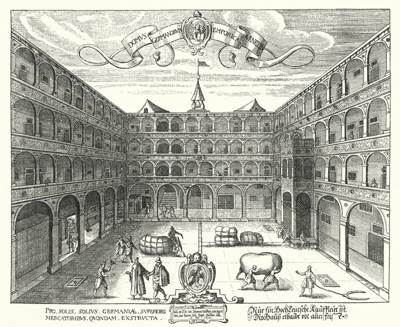 Fondaco dei Tedeschi, sídlo německých obchodníků v Benátkách od Raphael Custos