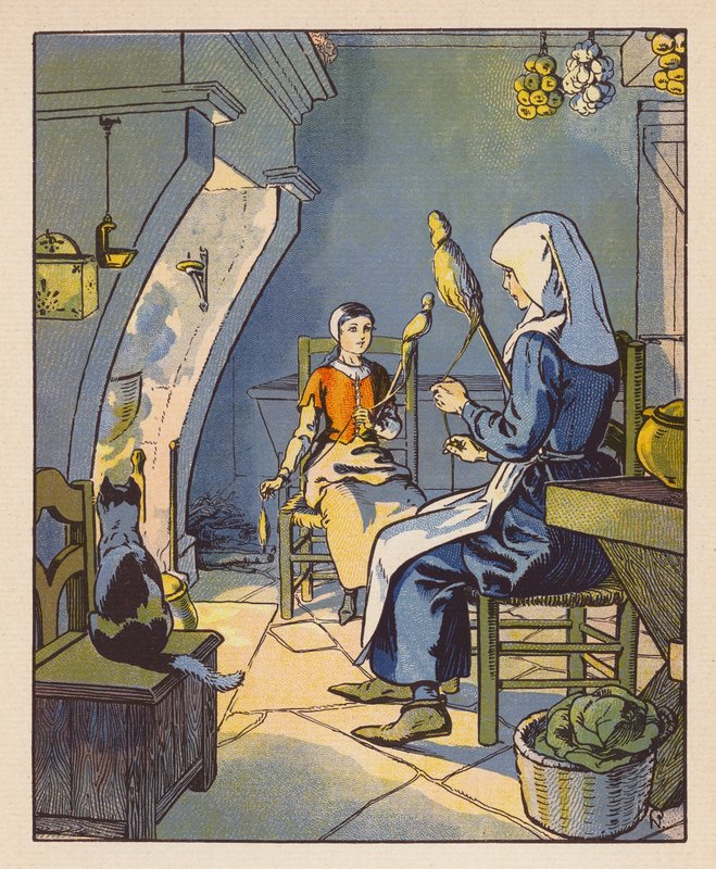 Jeanne A Domremy Avec Sa Mere (barevná litografie) od Raymond de la Neziere
