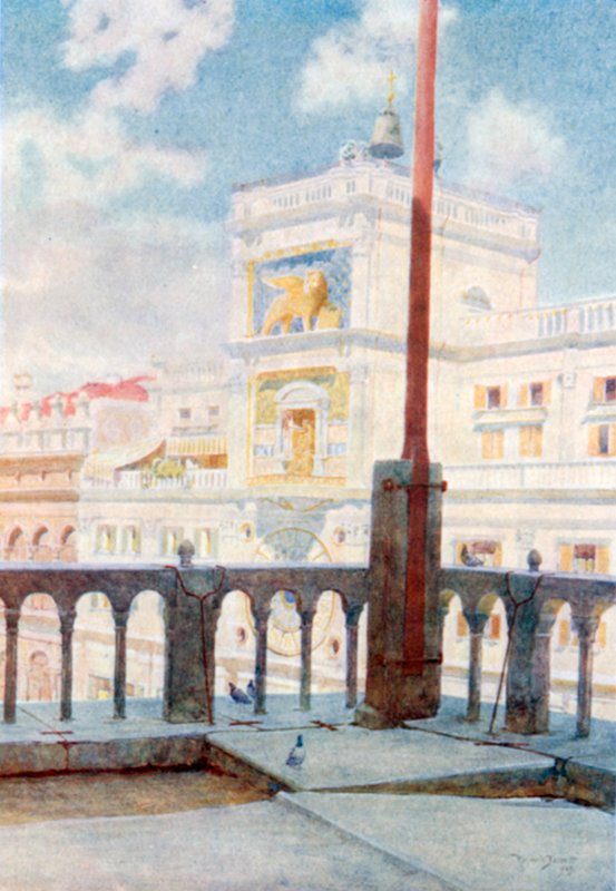 Hodinová věž z galerie San Marco (barevná litografie) od Reginald Barratt