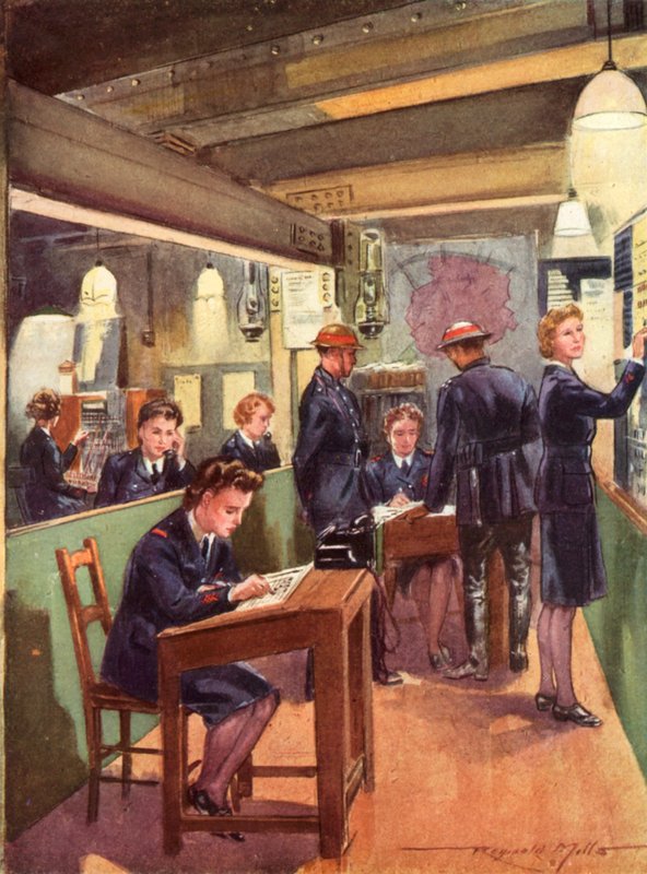 Kontrolní místnost válečného britského národního hasičského sboru, druhá světová válka od Reginald Mills