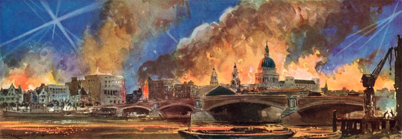 Požáry v City of London kolem katedrály svatého Pavla během Blitz, druhé světové války od Reginald Mills
