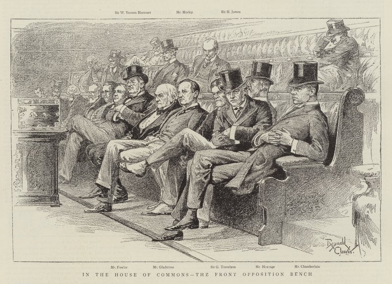 Přední opoziční lavice v Dolní sněmovně (litografie) od Reginald Thomas Cleaver