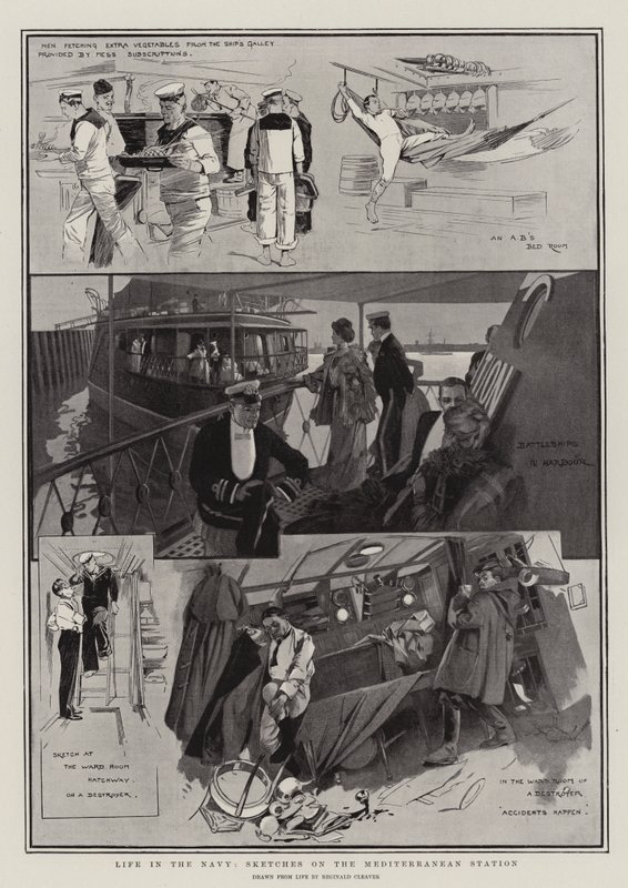 Život v námořnictvu, náčrtky ze středomořské stanice (litografie) od Reginald Thomas Cleaver