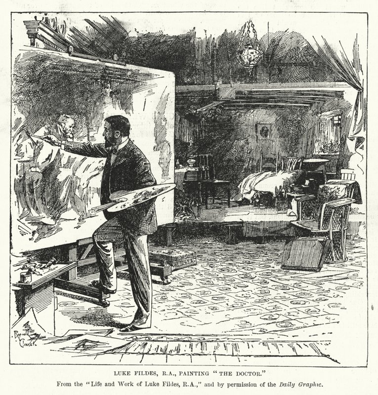 Luke Fildes, RA, malba Doktor (litografie) od Reginald Thomas Cleaver