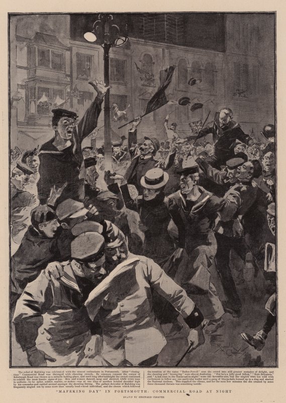 "Mafeking Day" v Portsmouthu, Commercial Road v noci (litografie) od Reginald Thomas Cleaver