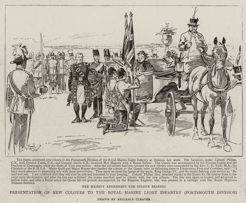 Předání nových barev Královské námořní lehké pěchotě, divize Portsmouth (litografie) od Reginald Thomas Cleaver