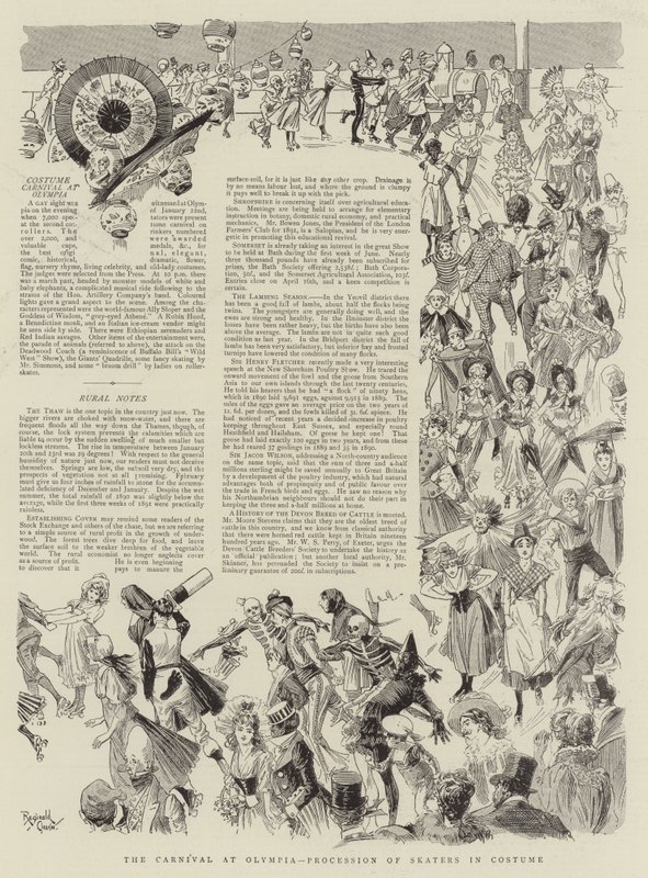 Karneval v Olympii, průvod bruslařů v kostýmech (litografie) od Reginald Thomas Cleaver