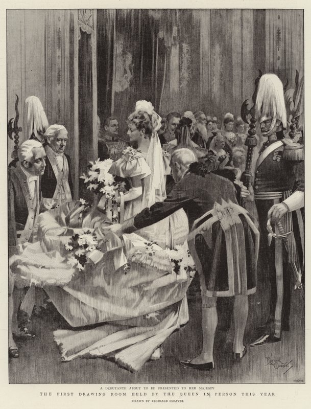 První salónek, který letos osobně uspořádala královna (litografie) od Reginald Thomas Cleaver
