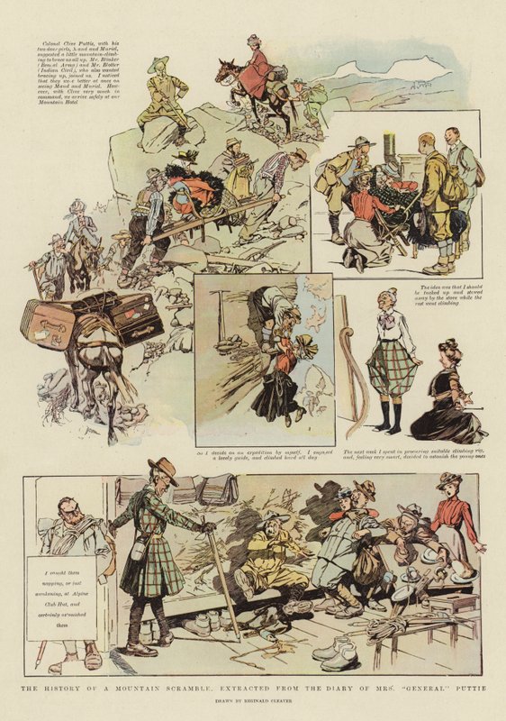 Historie horské štreky z deníku paní "generálové" Puttie (barevná litografie) od Reginald Thomas Cleaver