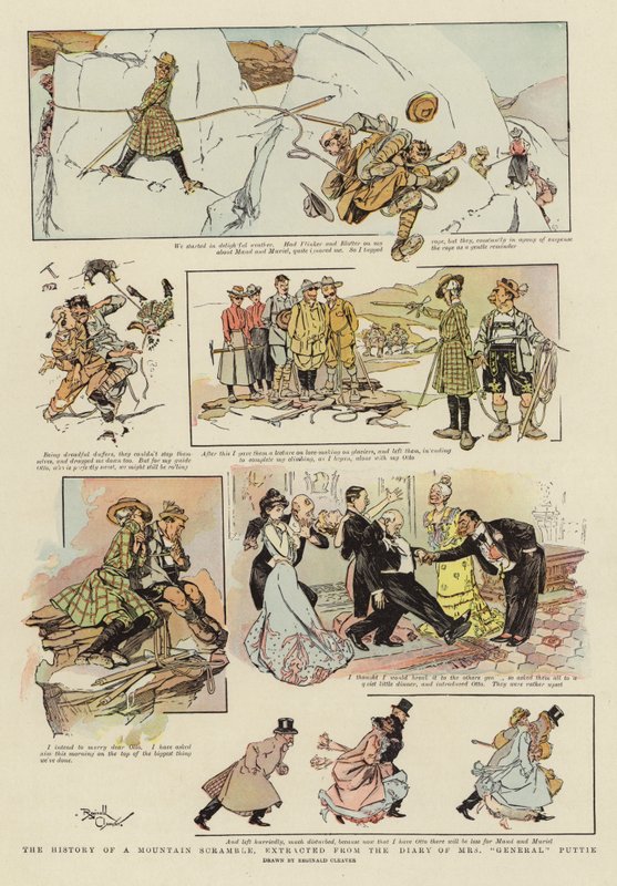 Historie horské štreky z deníku paní "generálové" Puttie (barevná litografie) od Reginald Thomas Cleaver