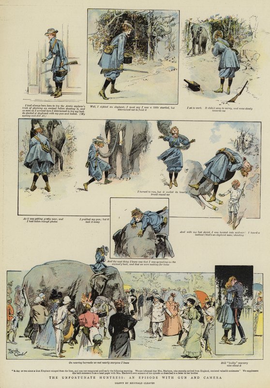 Nešťastná lovkyně, epizoda se zbraní a kamerou (chromolit) od Reginald Thomas Cleaver