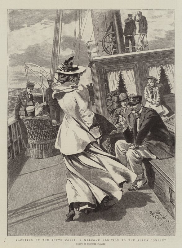 Jachting na jižním pobřeží, vítaný přírůstek do lodní společnosti (rytina) od Reginald Thomas Cleaver