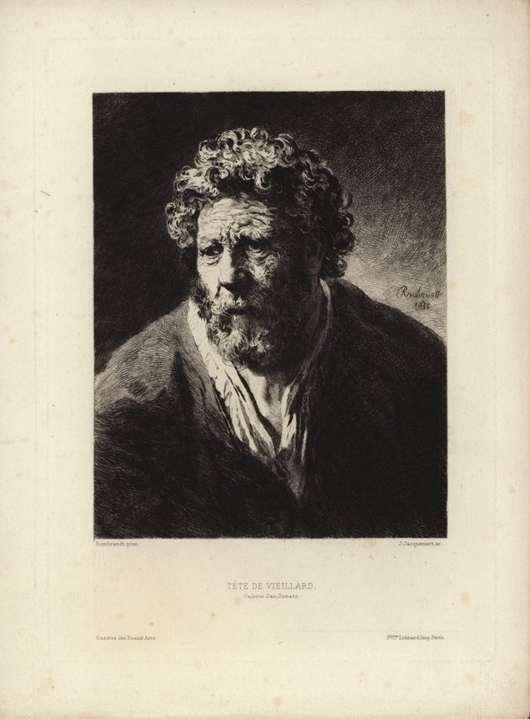 Tete de Viellard od Rembrandta Harmenszoona van Rijn. Rytina Jules Jacquemart, 1877 od Rembrandt van Rijn