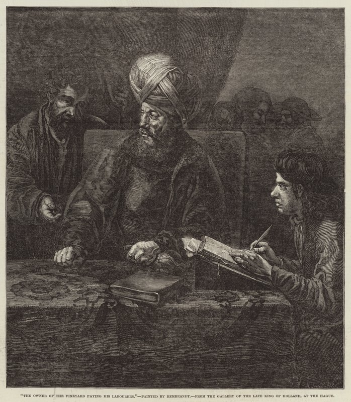 Majitel vinice platící svým dělníkům od Rembrandt van Rijn