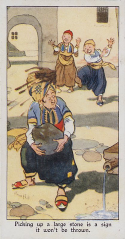 Východní přísloví: Zvednutí velkého kamene je znamením, že nebude vržen (barva litho) od René Bull