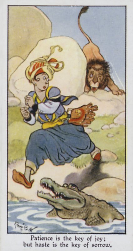 Trpělivost je klíčem k radosti; ale spěch je klíčem k smutku (barva litho) od René Bull
