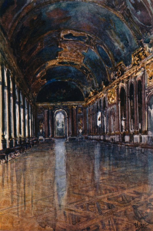 Grand Gallery nebo Galerie des Glaces ve Versailles od Rene Binet