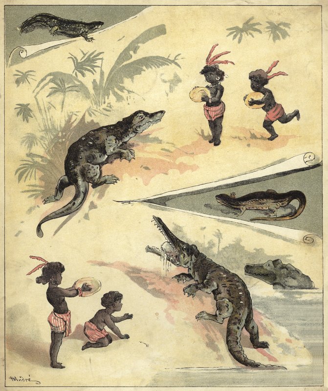 Africké děti si hrají s krokodýly (chromolitho) od Richard Andre