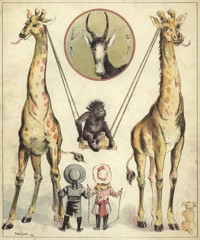 Žirafy si hrají s opicí (chromolitho) od Richard Andre