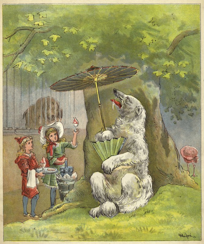Lední medvěd krmený dětmi zmrzlinovým pohárem (chromolitho) od Richard Andre